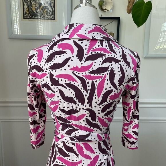 Diane Von Furstenberg Wrap Dress Feathered Leaves Pink Brown Silk 2 - Picture 6 of 8